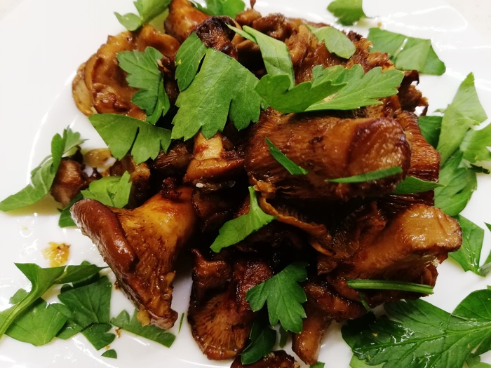 Fried chanterelles - My, Food, Recipe, Mushrooms, Chanterelles, Yummy, Preparation, Cooking, Video