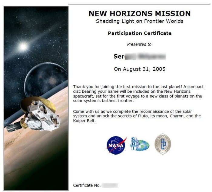 My name is 6 billion km from the Earth - My, New horizons, Pluto, Space, Research, Spacecraft, CD, Names, Video, Longpost