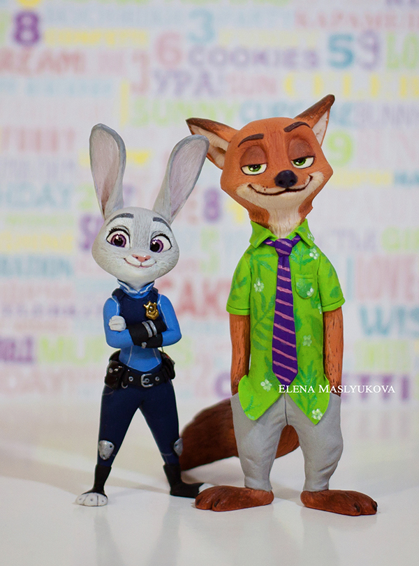 Nick Wilde and Judy Hopps from Zootopia - My, Nick wilde, Judy hopps, Figurine, Zootopia, Polymer clay, Needlework without process, Longpost, Figurines