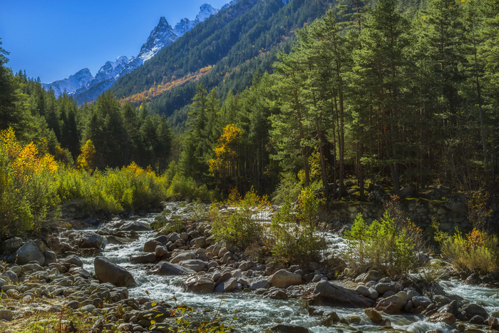 Noon in the Adyr-Su Gorge, Kabardino-Balkaria - My, Gorge, Adyr-Su Gorge, Autumn, The mountains, River