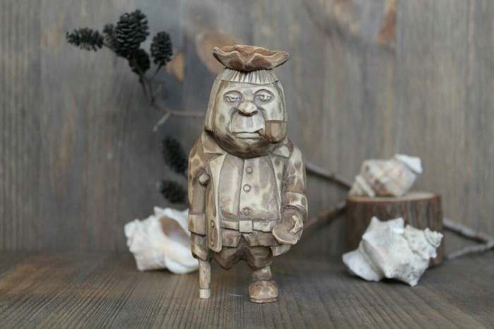 Pirate John Silver. Wood figurine. - My, First post, Wood carving, Treasure Island, Longpost