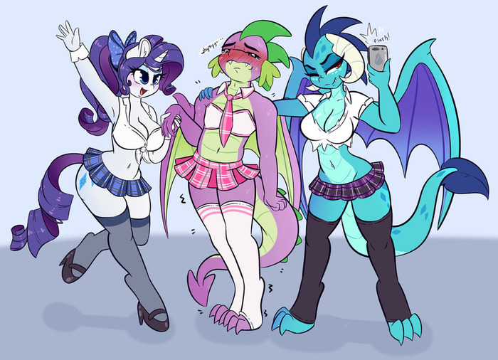 Because you're cute little Spike. - My little pony, Rarity, Spike, Princess ember, Its a trap!, Anthro, MLP Trap