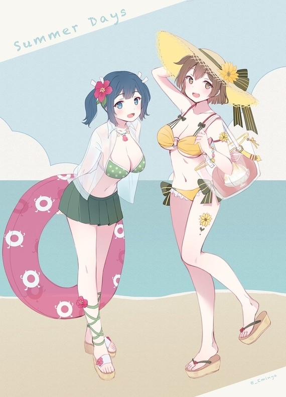 Soryuu & Hiryuu - NSFW, Kantai collection, Soryuu, Hiryuu, Summer, Swimsuit, Anime art, Anime