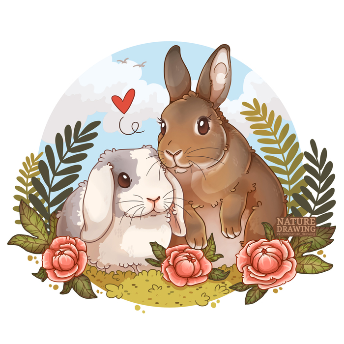 Rabbits - My, Drawing, Rabbit, Animalistics, Animals, Painting, Milota, Digital drawing, Illustrations