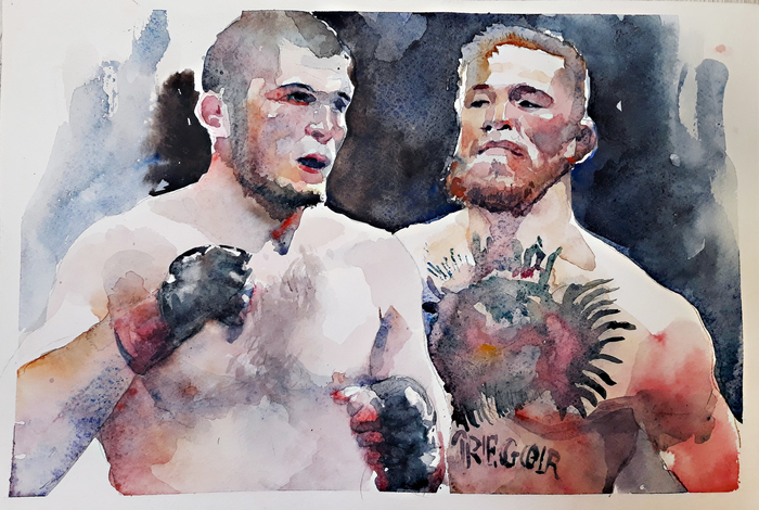 Money, Conor McGregor or Khabib Nurmagomedov. Who will win? - My, Conor McGregor, Khabib Nurmagomedov, Fights without rules, Ufc, Fight club, Sports betting, Watercolor, Portrait, Fight Club (film)