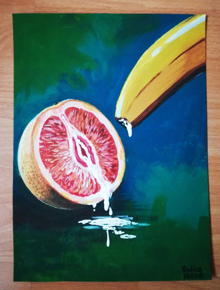 Crazy fruits. - My, Art, Gouache, Фрукты, Space, Drawing, Longpost