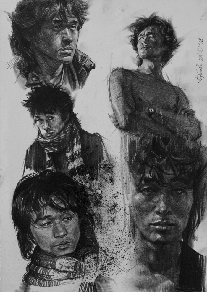 Sketches with Choi. Continuation - My, Anna Bubnova, Viktor Tsoi, Sketch, Portrait, Sketch, Choi, Longpost, Celebrities, Drawing