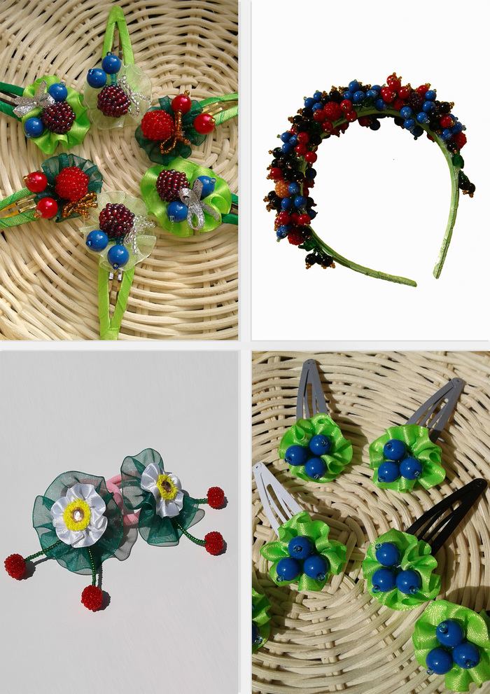 Hair ornaments. Juicy berries. - My, , Decoration, Barrette, Bezel, Elastic