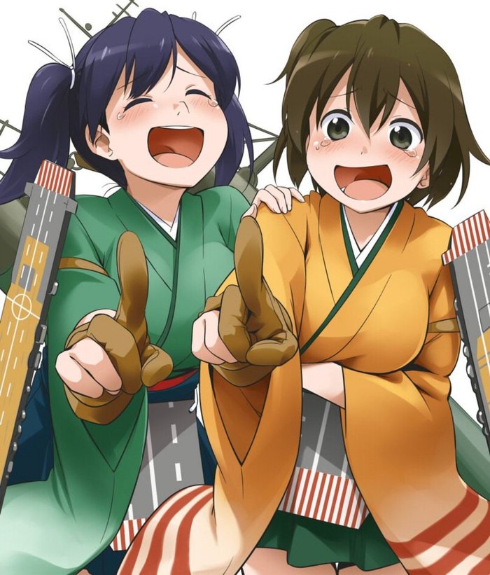 Souryuu & Hiryuu - Kantai Collection, Soryuu, Hiryuu, Laughing, Anime Art, Аниме, Арт