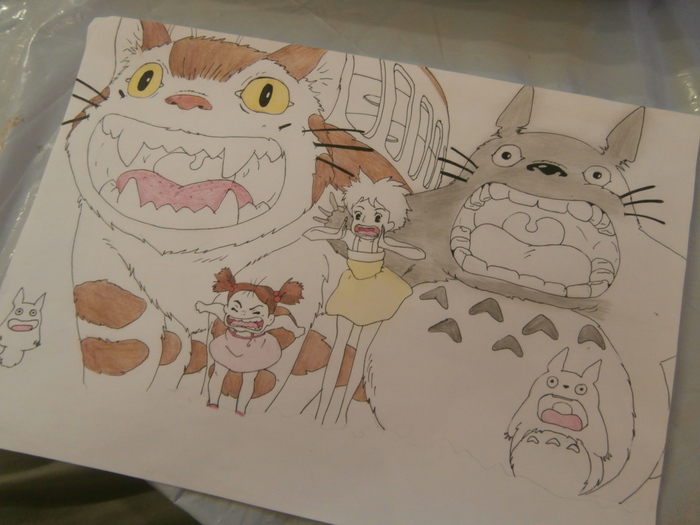 The process of brazen sketching. - My, Totoro, My neighbor Totoro, Sketching, Pencil, Hayao Miyazaki, Catbus, Process, Longpost, Anime