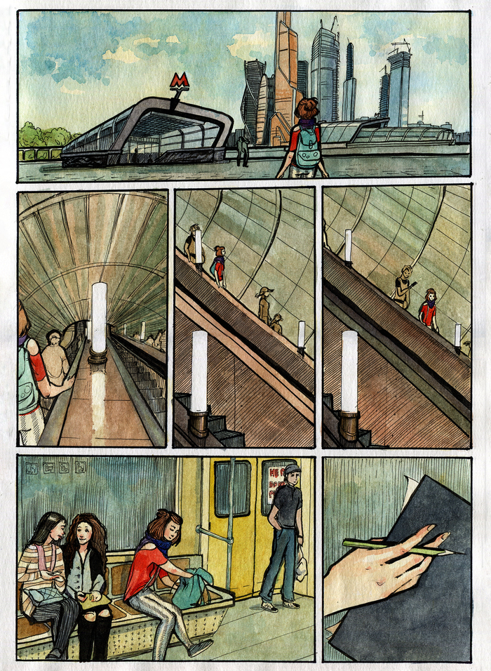 Watercolor Tales (Myths of the Moscow Metro) - My, Watercolor, Mascara, Comics, Visual novel, , Moscow Metro, Metro, Longpost