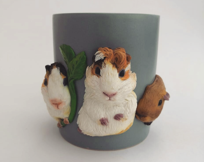 Mug with guinea pigs) - My, Handmade, Guinea pig, Polymer clay, With your own hands, Needlework, Needlework without process, Кружки, Longpost