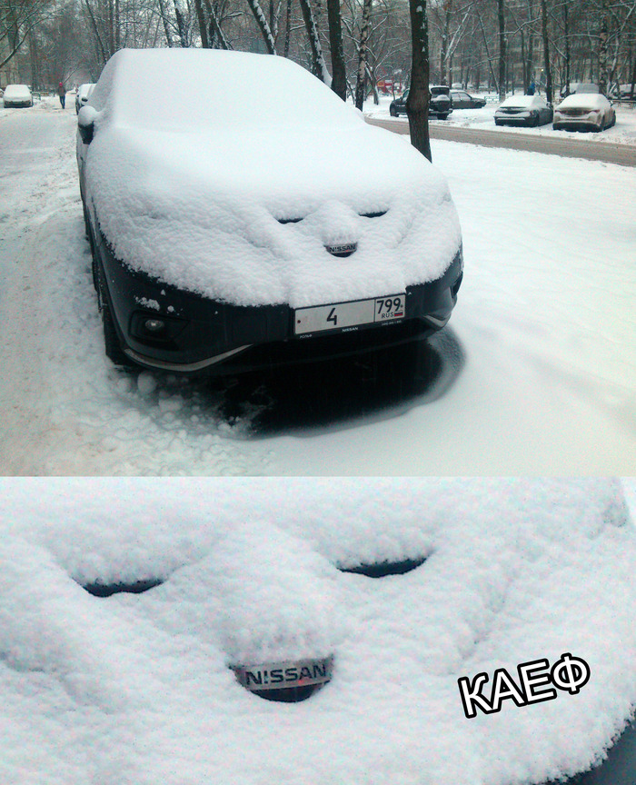 Snowfall is KAEF))) - My, Snow, Snowfall, Car, Auto, Stubbornness, Nissan, Pareidolia