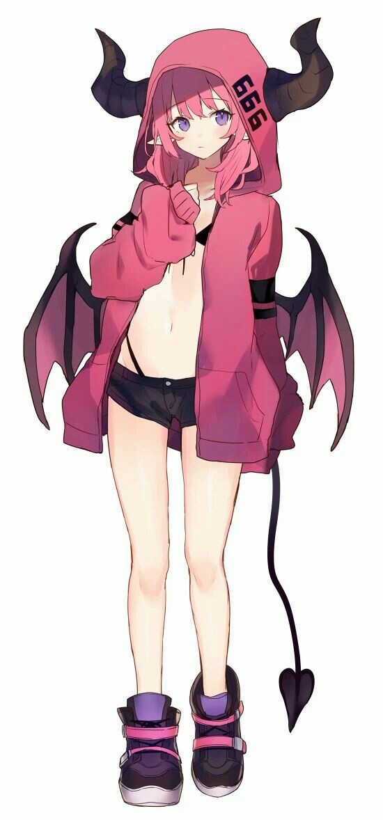 Chan with ears and horns - Anime art, Neko, Demoness, Longpost