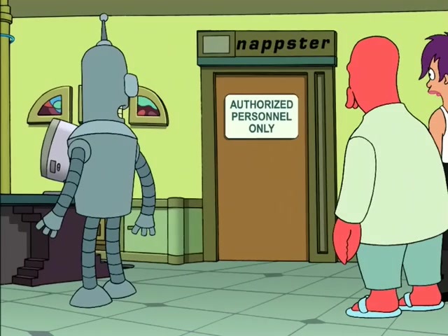 Don't date robots! (Futurama) - My, Futurama, Пасхалка, Napster, Torrent tracker, File sharing, Copyright