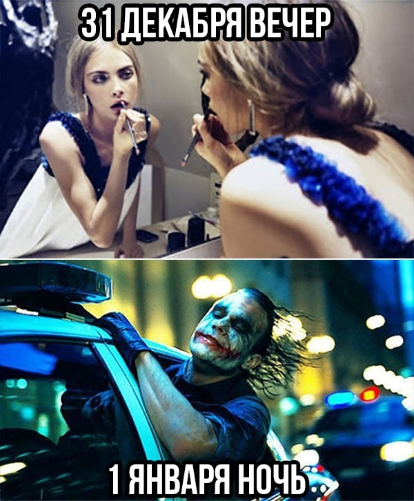 New Year Holidays - Picture with text, In contact with, Internet, New Year, Cara Delevingne, Joker, Heath Ledger