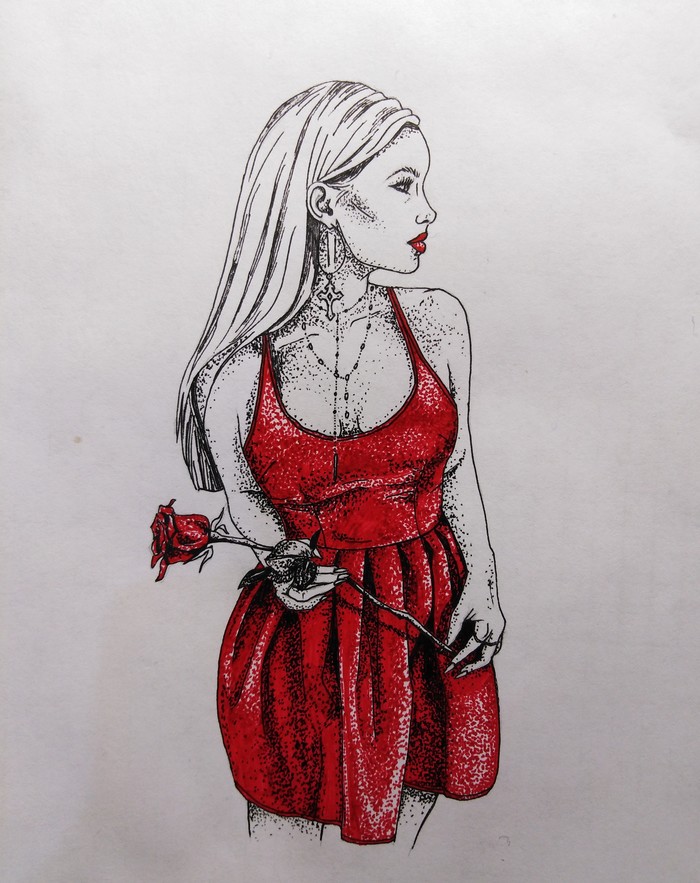 Drawing (Bybrookelle) - My, League of Artists, Drawing, Gel pen, Images, Painting, Beautiful girl