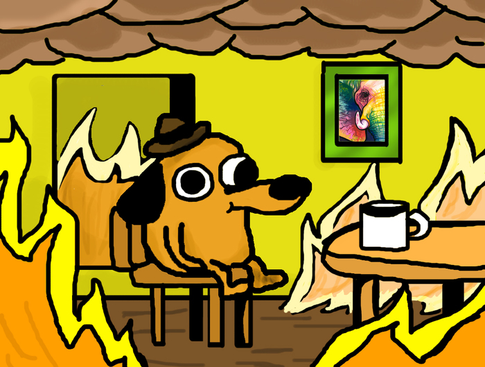 burning room - My, Drawing, Dog, This is fine