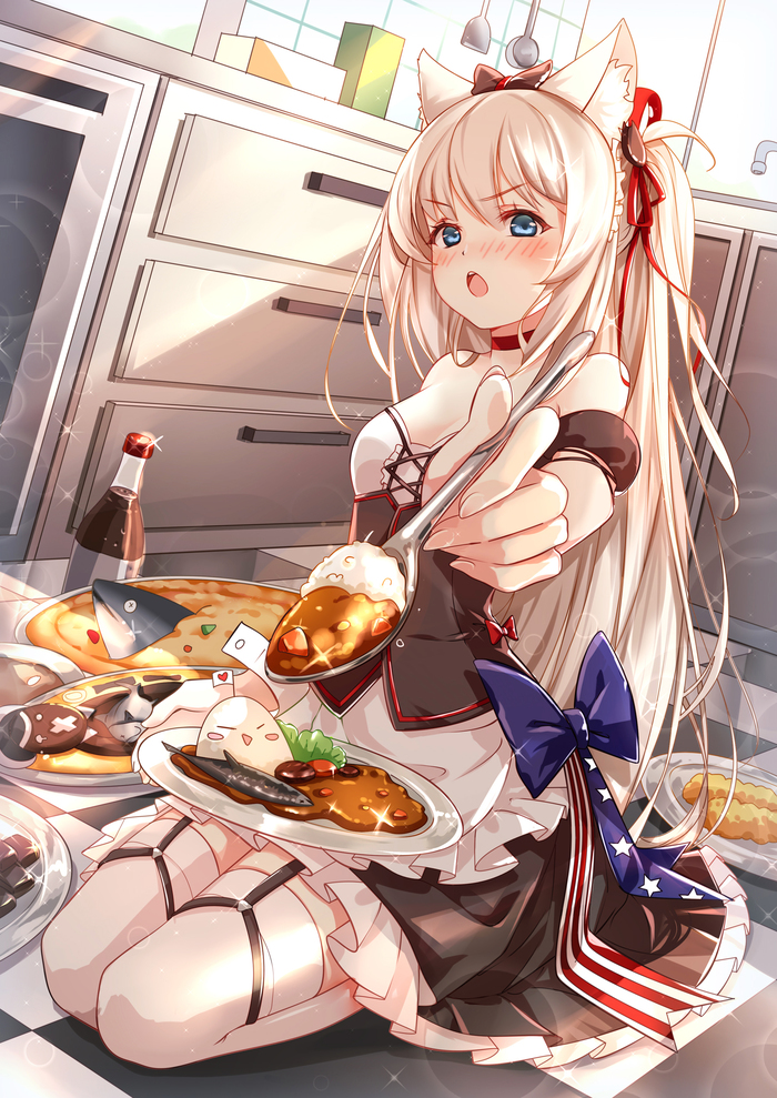 You must eat ALL of this! - Anime art, Anime, Azur lane, Hammann