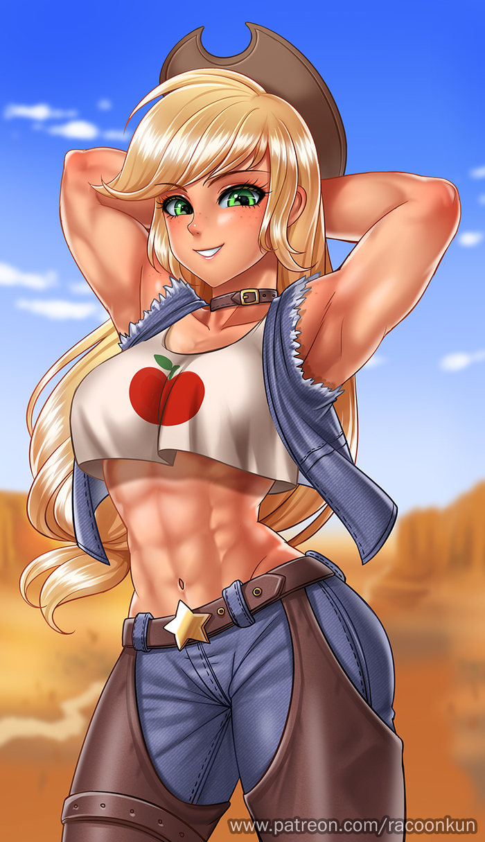 Muscles AppleJack - My Little Pony, Хуманизация, Applejack, Racoonkun, Крепкая девушка