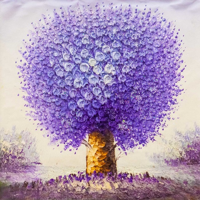 Oil painting Wish tree. Lilac color - Tree, Nature, Painting, Art, Painting, Mascot, Feng Shui, Decor, Longpost