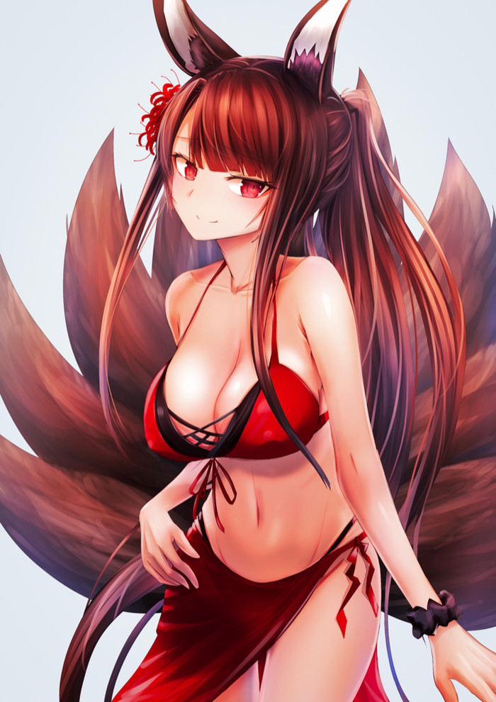 Bikini - Anime Art, Аниме, Azur Lane, Akagi, Animal Ears