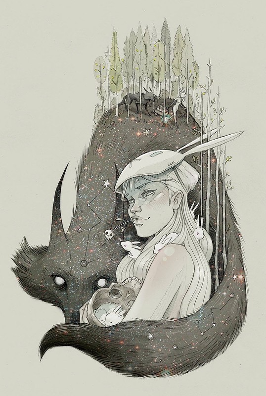 The story of the rabbit girl and the star wolf - Art, Drawing, A selection, Longpost