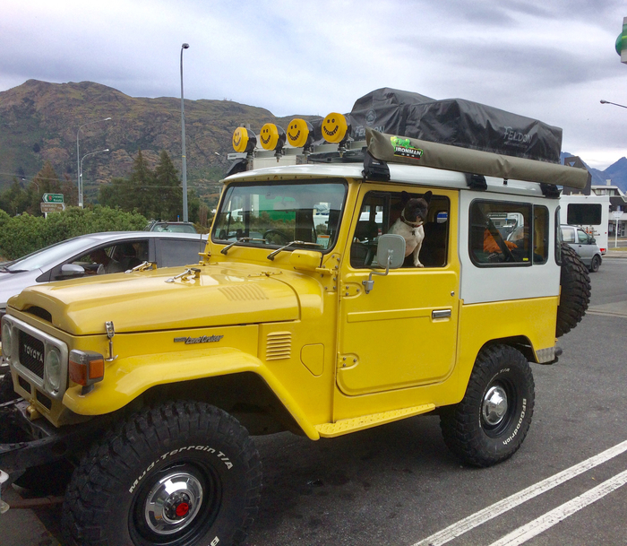 Toyota Land Cruiser (J40) is a classic frame SUV. Went from 1960 to 1984. The 40s were similar to the Jeep CJ. And yes, the dogs respect him. - My, Toyota Land Cruiser, , Jeep