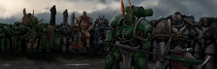 Lion, Angron are their muzzles, and Kharn, too. - My, Wh Art, Dark Angels, Lyon ElJonson