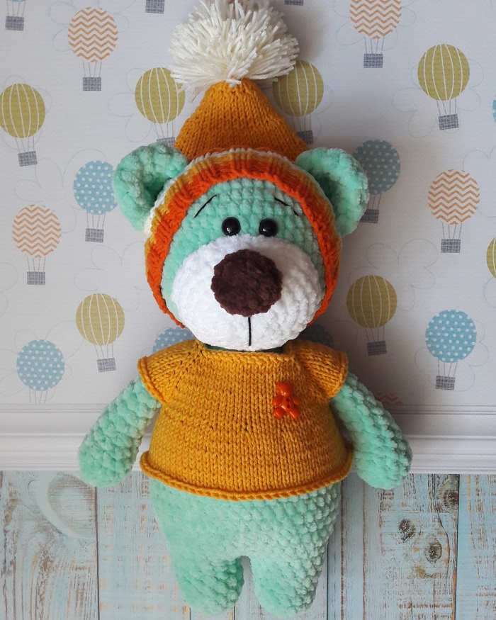 Bear cub Umka. - My, Handmade, Toys, Children, Presents, The Bears, Knitting