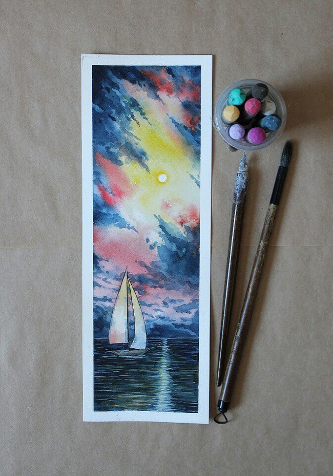 watercolor bookmarks - My, Watercolor, Landscape, Art, Sky, Bookmarks, Painting, Longpost