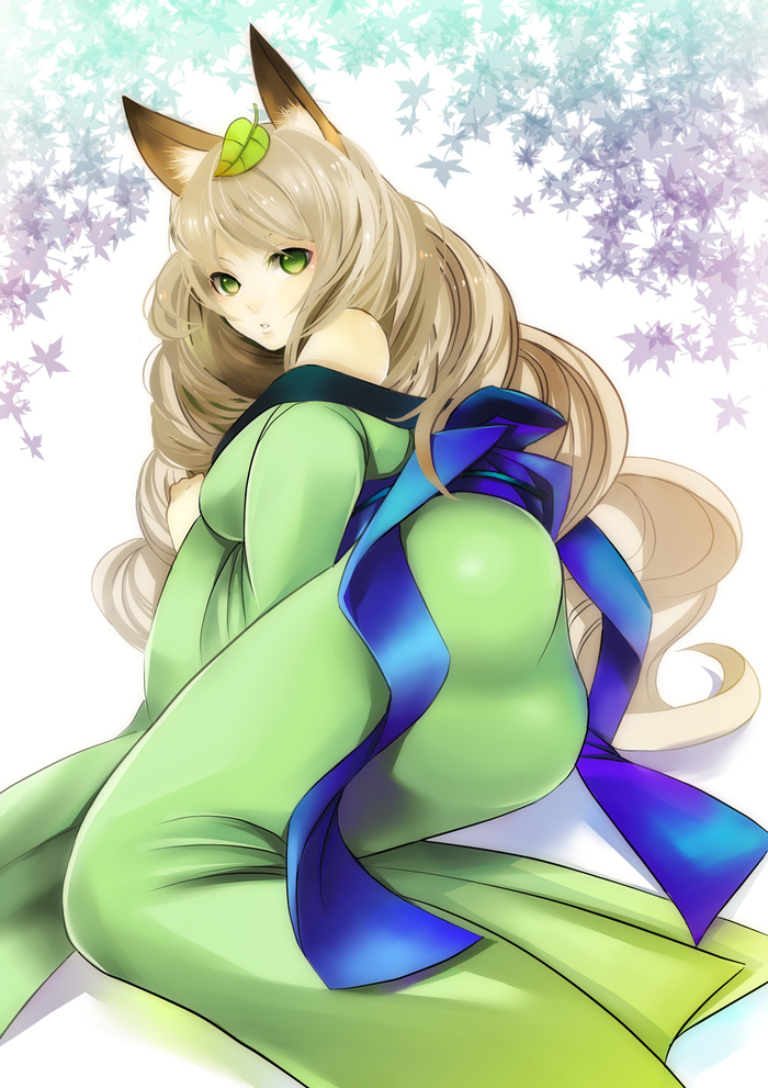 Art Yukata - Anime art, Anime, Oboro muramasa, Yuzuruha, Animal ears