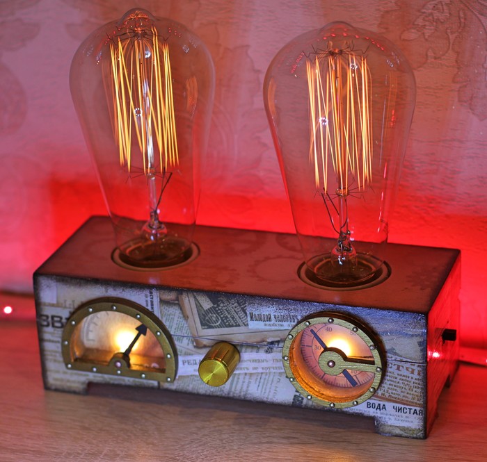 Night light - My, Night light, Steampunk, Edison's lamp, With your own hands, Needlework without process, Dimmer, Longpost