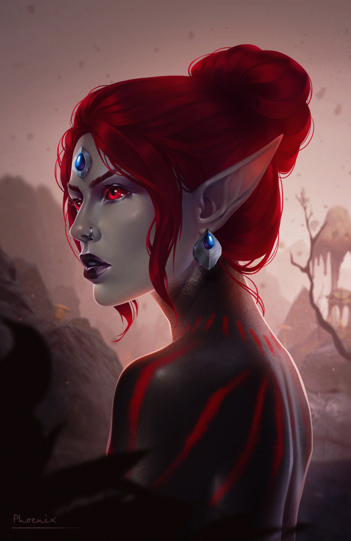 Dunmeri girl - My, The elder scrolls, The Elder Scrolls Online, Art, Fan art, Dunmers, Games