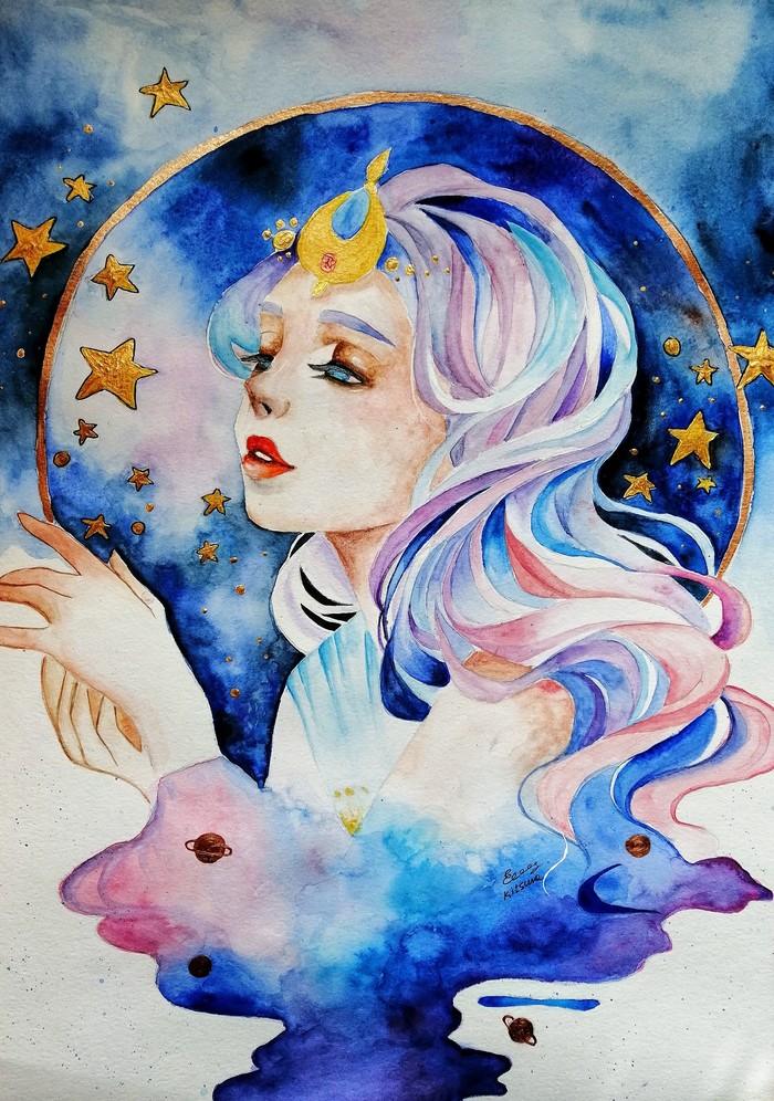 watercolor - My, Watercolor, Creation, Art, Drawing, Girls, Stars, Stars