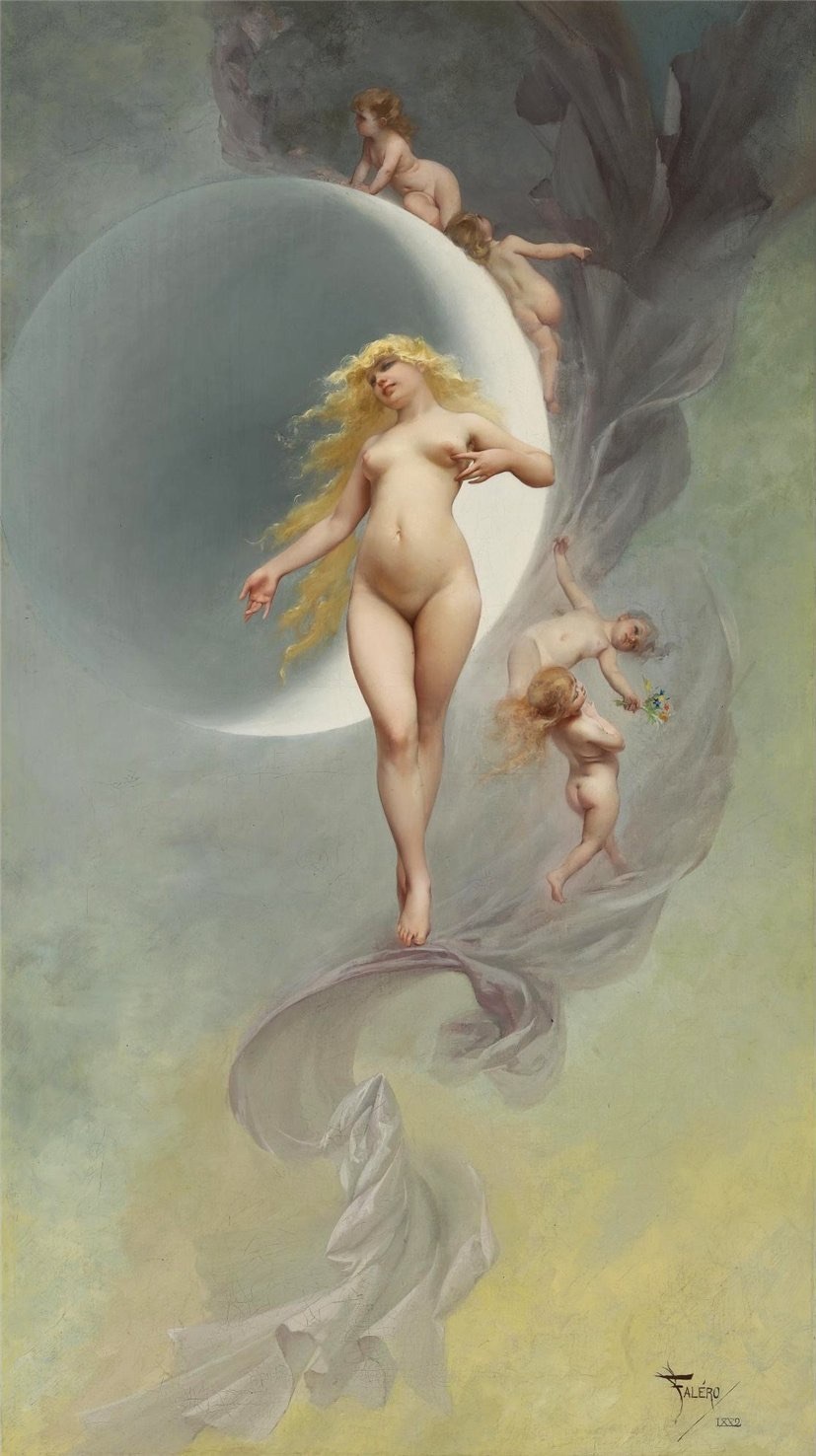 The beauty of the female body in the works of the Spanish painter Luis Ricardo Falero - NSFW, Longpost, Art, Painting, Painting, Naked, beauty, 