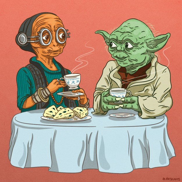 Tea and Scones, by Maritsa Patrinos - Yoda, Maritsa Patrinos, Maz Kanata, Йода, Арт