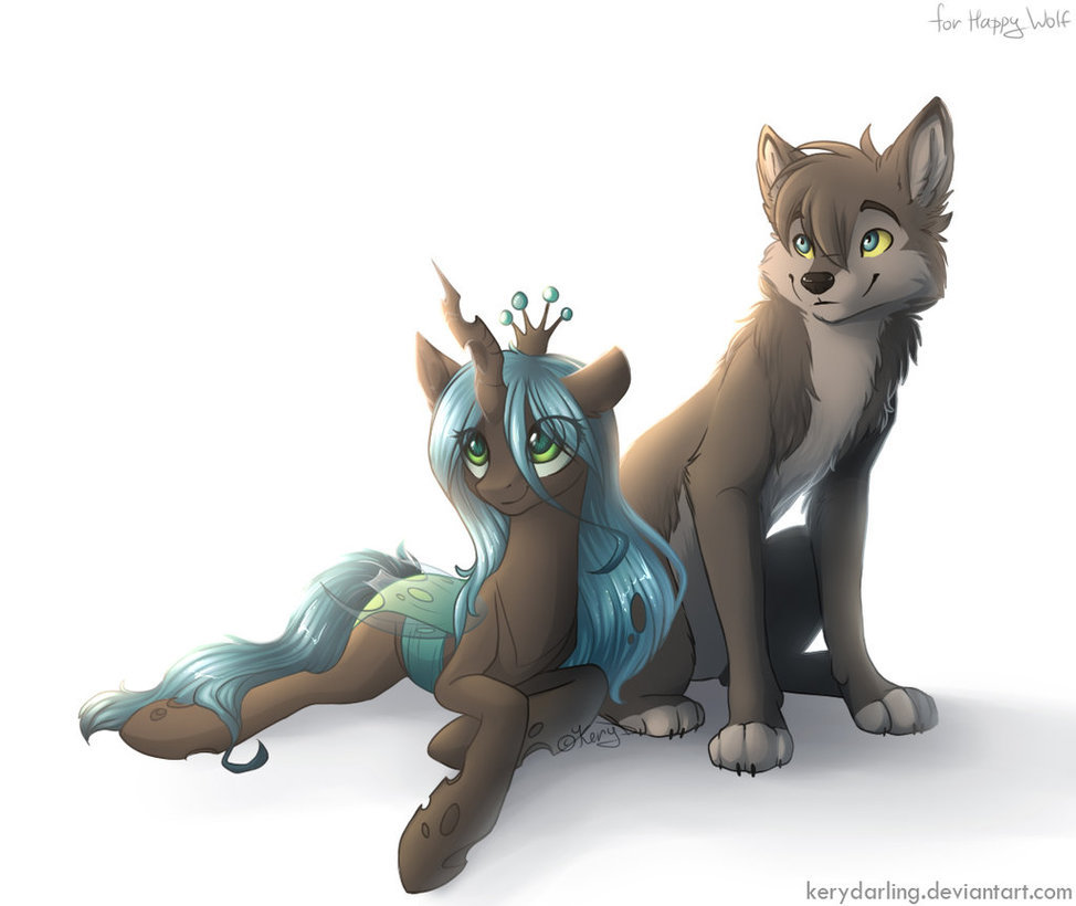 Chryssi and Wolf - My Little Pony, Queen Chrysalis, Happy wolf