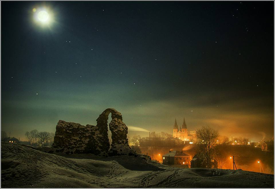 Night view of the city where I live, Rezekne, Latvia (Photo not mine) - RД“zekne, Latvia, Town, Night, View, Landscape