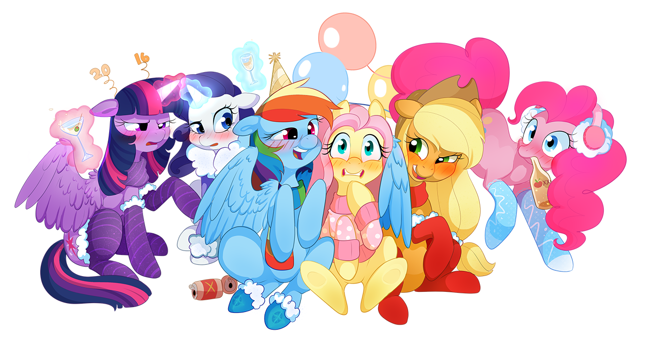 Новогодние допытки - My Little Pony, Twilight sparkle, Rainbow Dash, Rarity, Pinkie Pie, Fluttershy, Mane 6