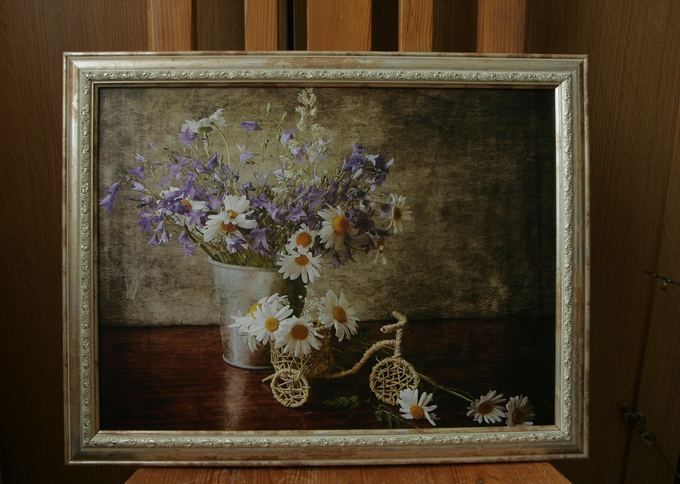 Photo still life It was summer. The work is done on canvas 30 by 40 - My, The photo, Still life, Photo still life, Summer, Flowers, Chamomile, Bells, Longpost