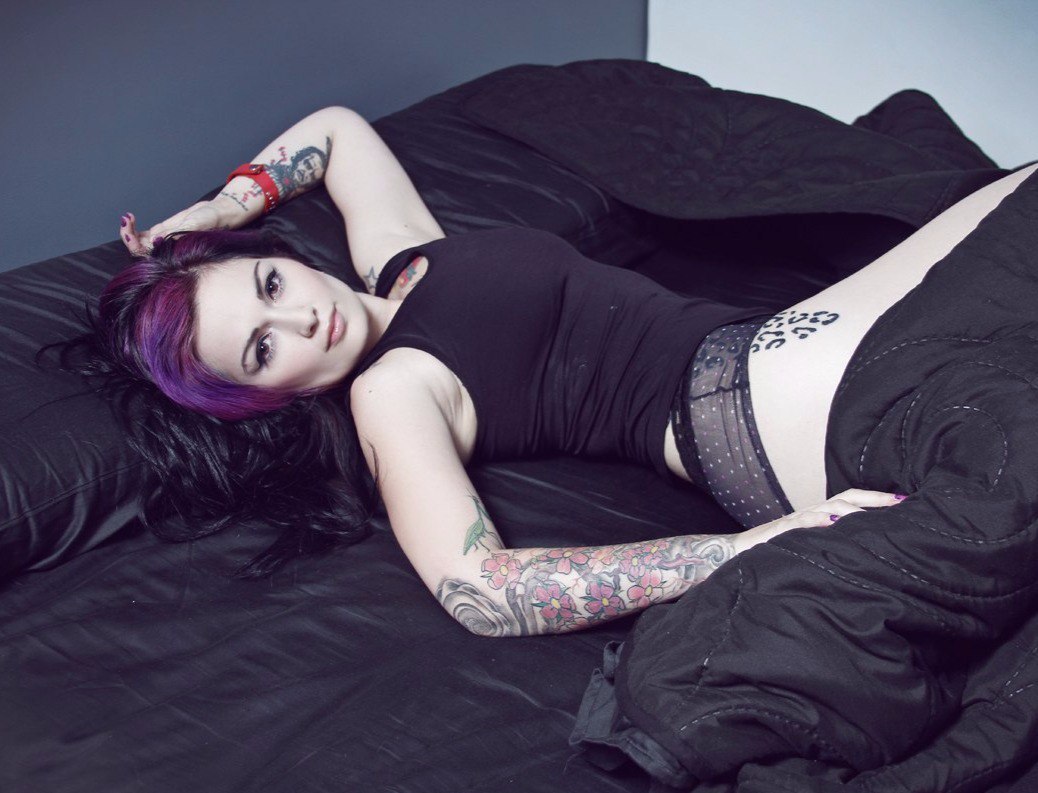 Black - NSFW, Beautiful girl, Suicide girls, Girl with tattoo, Hair, Lips, Breast, Figure, Eyes, Longpost