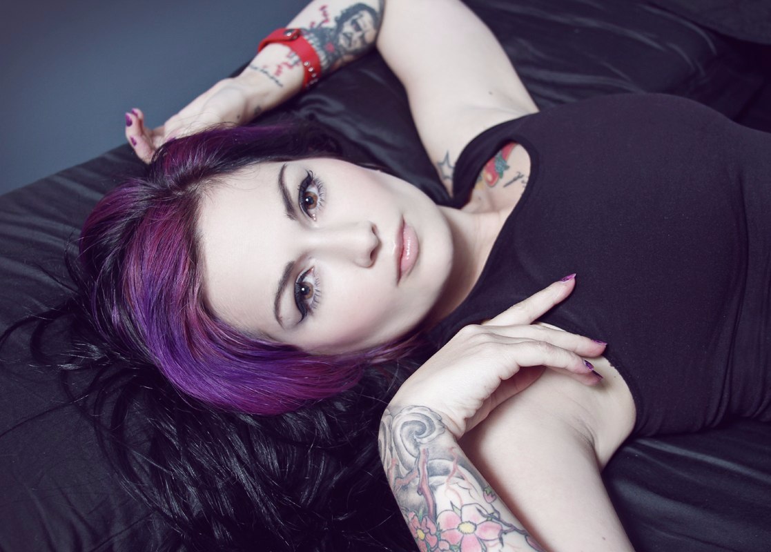 Black - NSFW, Beautiful girl, Suicide girls, Girl with tattoo, Hair, Lips, Breast, Figure, Eyes, Longpost