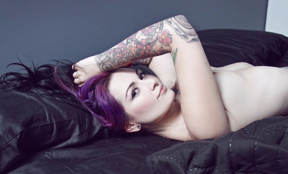 Black - NSFW, Beautiful girl, Suicide girls, Girl with tattoo, Hair, Lips, Breast, Figure, Eyes, Longpost