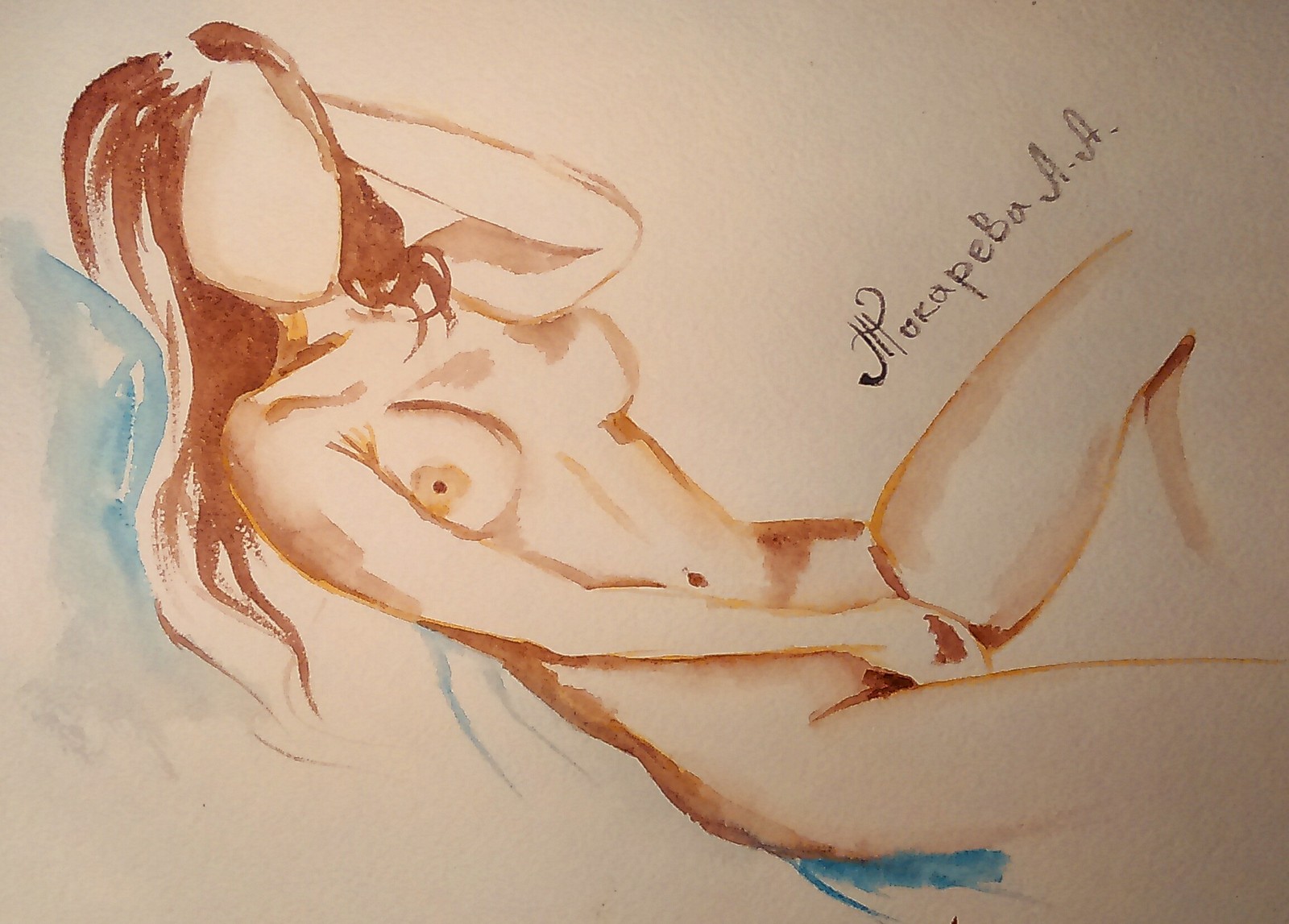 Sweet dreams) Watercolor erotica for the coming dream (I wanted to draw something like this for a long time). - NSFW, My, Art, Drawing, Art, Goodnight, Erotic, Watercolor, , Longpost