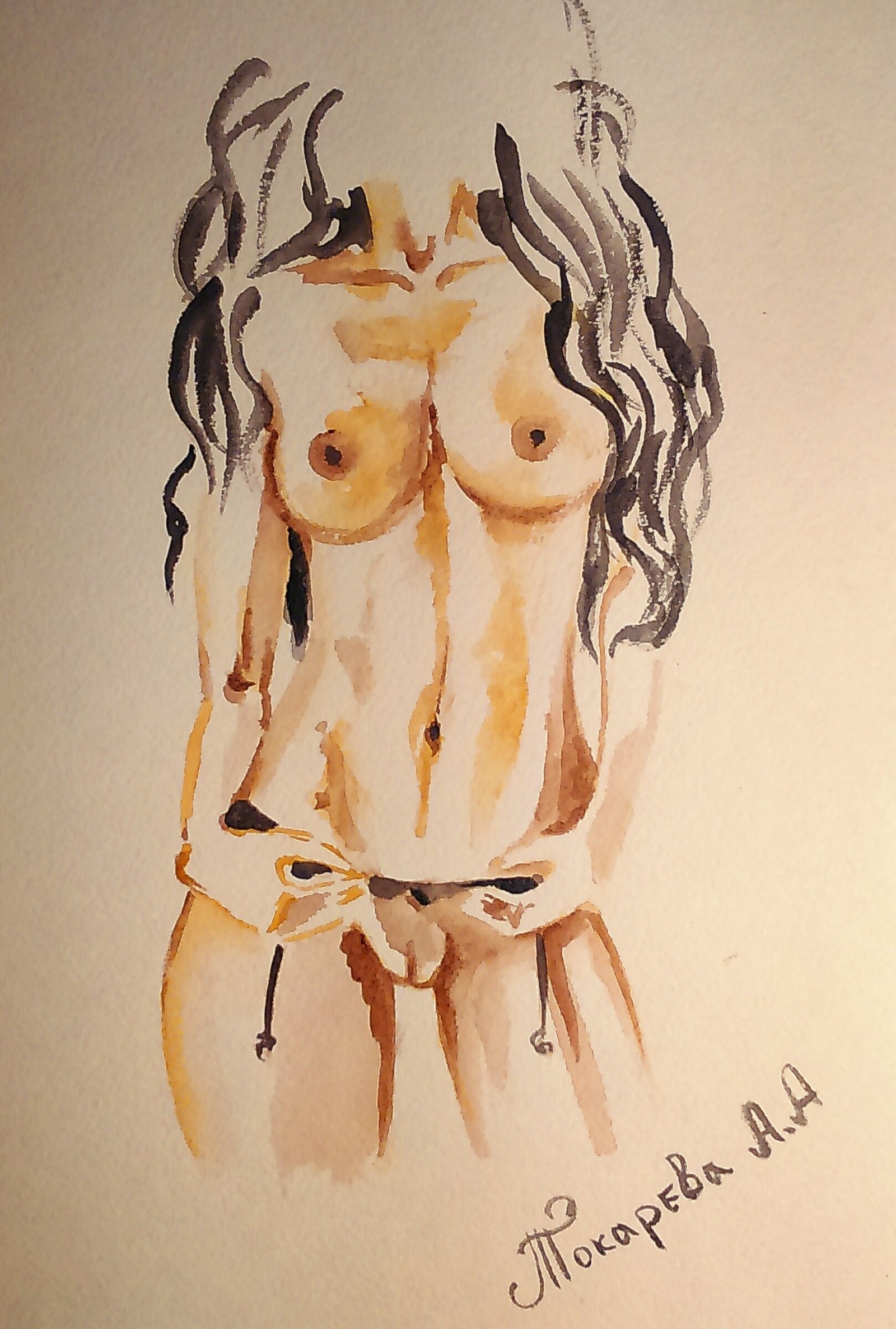 Sweet dreams) Watercolor erotica for the coming dream (I wanted to draw something like this for a long time). - NSFW, My, Art, Drawing, Art, Goodnight, Erotic, Watercolor, , Longpost