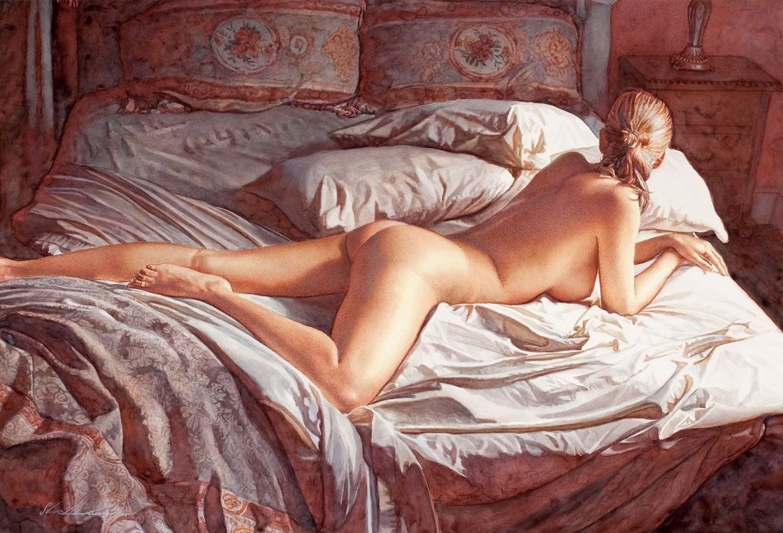 Watercolor by Steve Hanks - NSFW, Girls, Breast, Boobs, Painting, Drawing, Nudity, Longpost, Steve Hanks