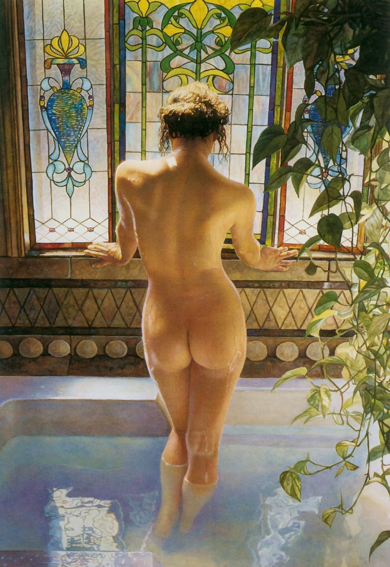 Watercolor by Steve Hanks - NSFW, Girls, Breast, Boobs, Painting, Drawing, Nudity, Longpost, Steve Hanks