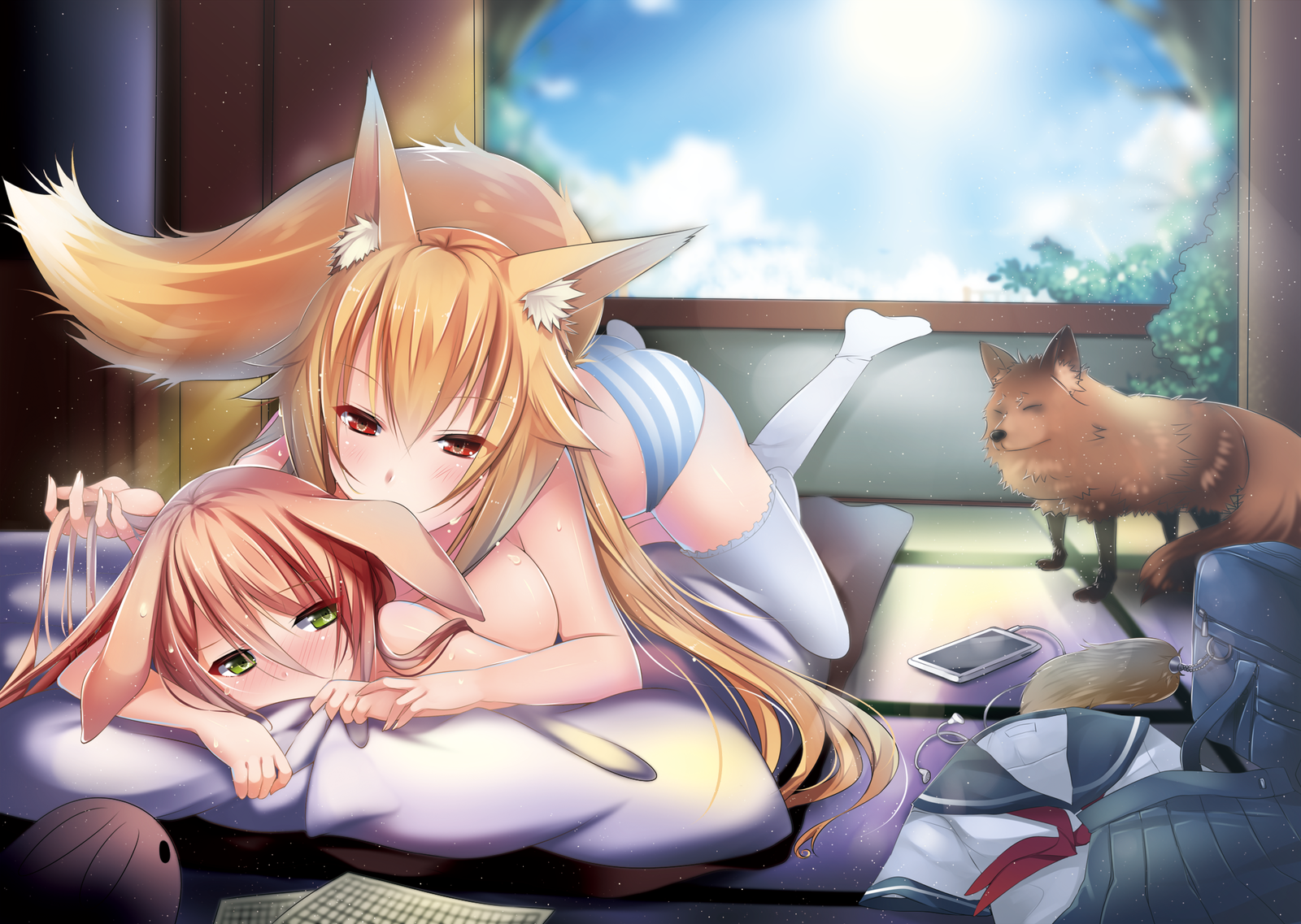 Anime art - NSFW, Anime Art, Anime Original, Animal Ears, Yuri, Панцу