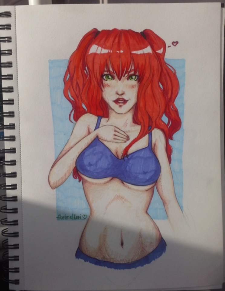 I think I promised strawberries? :3 - NSFW, My, Drawing, Hentai, Marker, Pencil, Color, Longpost